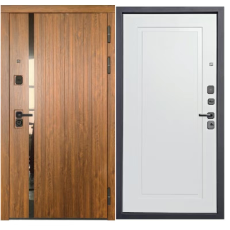 Толстая дверь с отделкой из нержавеющей стали в зернистом стиле